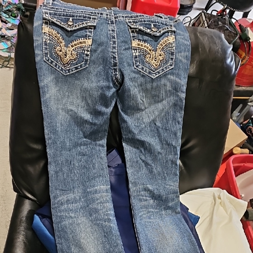 Cello Women's Blue Boot Cut Jeans with Gold Detailing